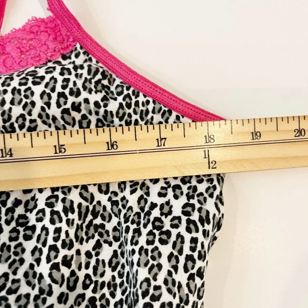 Vintage Black White & Pink Leopard Print Lace Trim Slip Dress Y2K Bratz‎ Size 1X